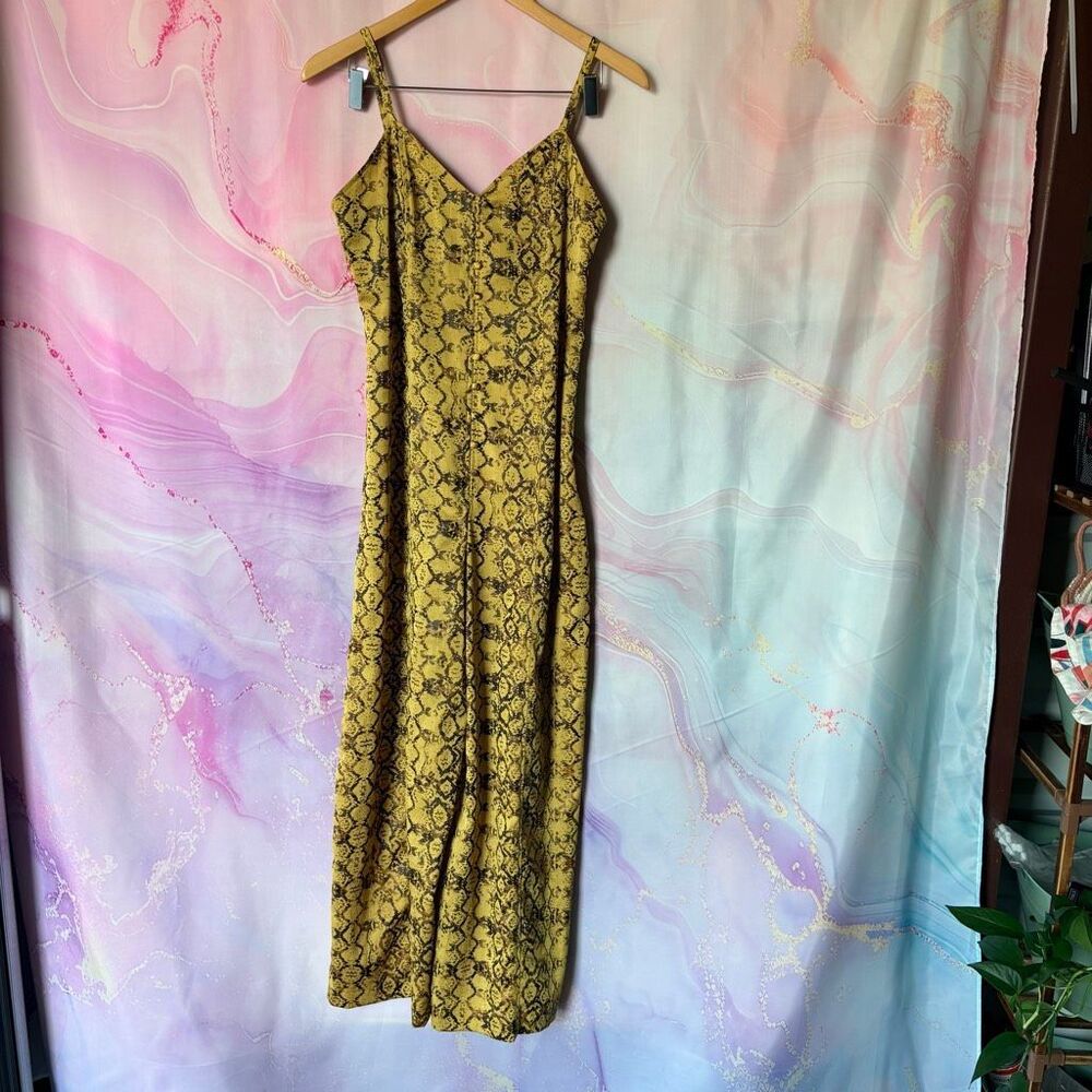 Current Air XS Cropped Jumpsuit Yellow Brown Snakeskin Print Boho Hippie Preppy